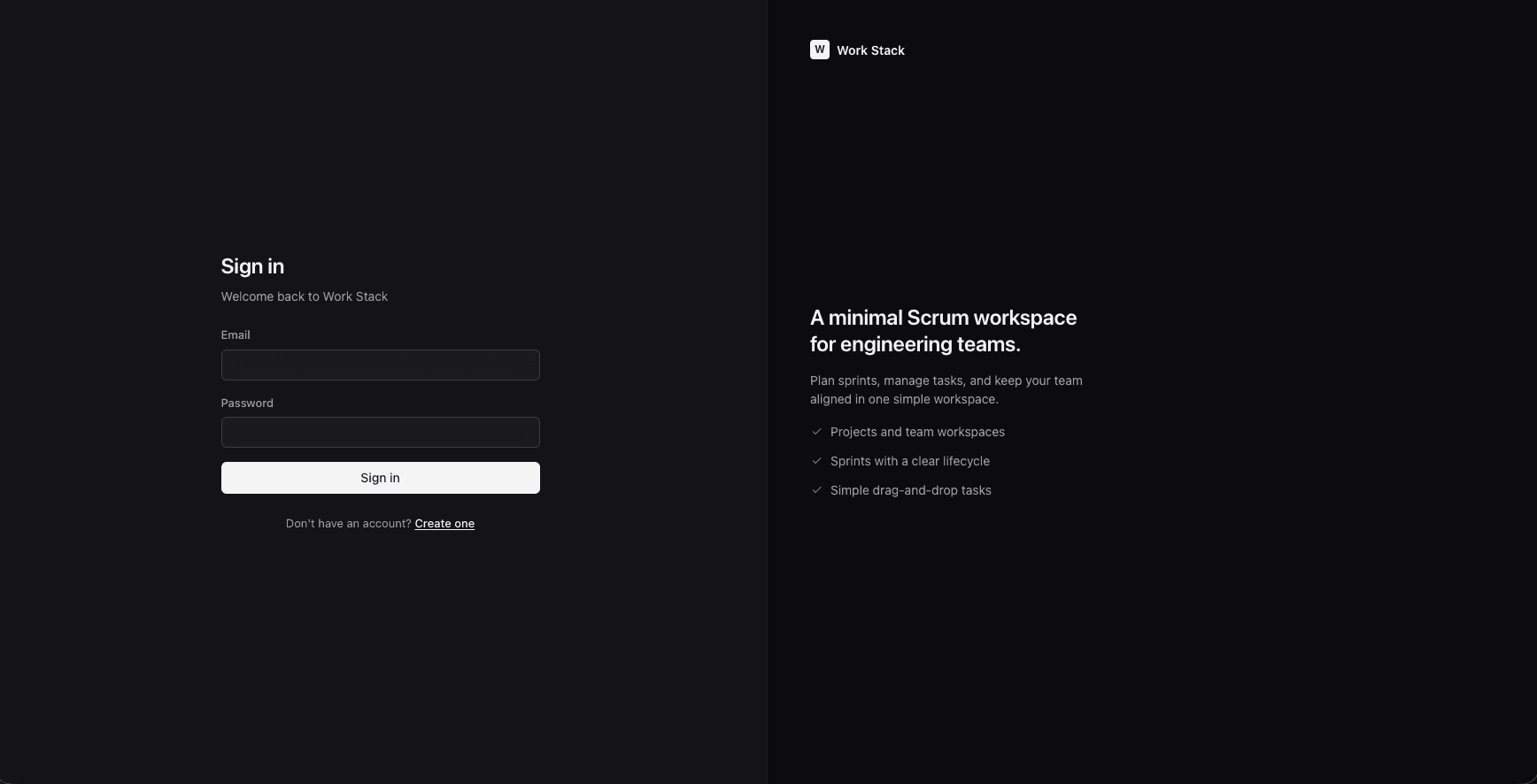WorkStack — sign in screen